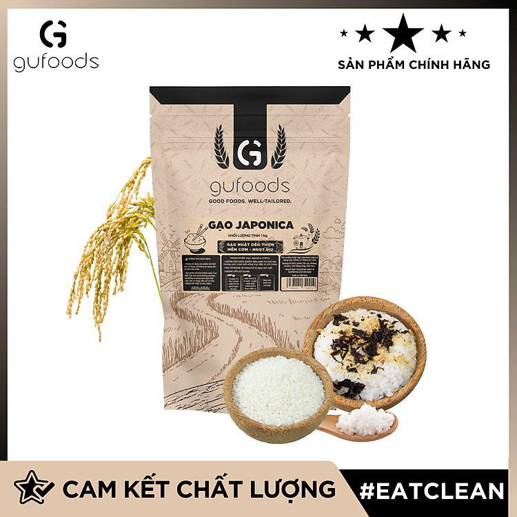 Gạo Japonica hữu cơ GUfoods - Ăn dặm cho bé, Làm sushi, Dẻo ngọt ngon cơm, Nguyên liệu organic