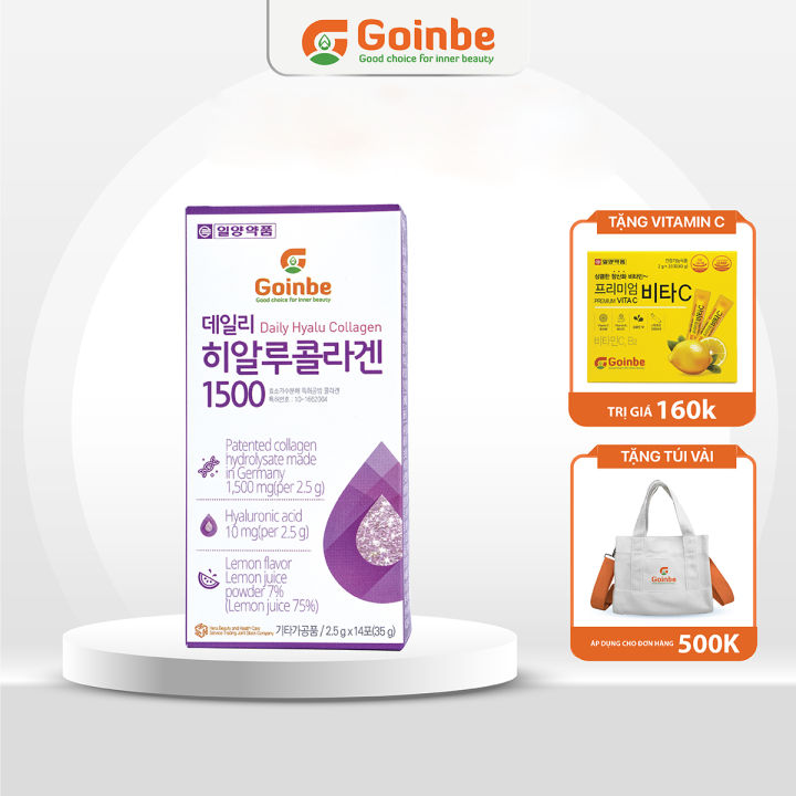 Combo 2 hộp - BỘT UỐNG GOINBE DAILY HYALU COLLAGEN VỊ CHANH - 1500MG (1 tháng)