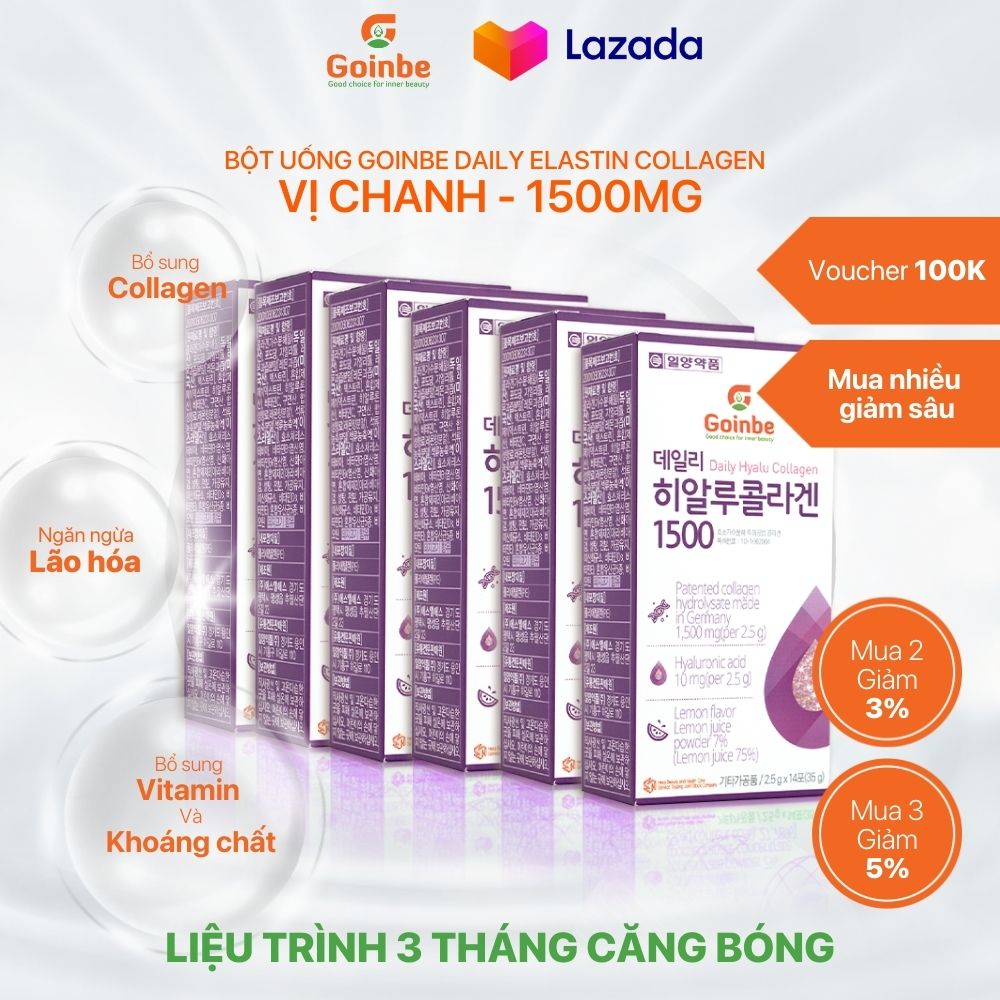 Combo 6 hôp - BỘT UỐNG GOINBE DAILY ELASTIN COLLAGEN LỰU ĐỎ - 1500MG (3 tháng)